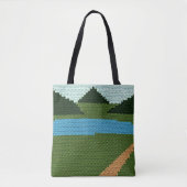 Rustieke Blauwe Lake Hills Groene Artisan Haakprin Tote Bag (Voorkant)