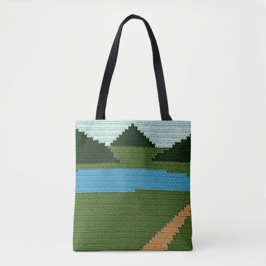 Rustieke Blauwe Lake Hills Groene Artisan Haakprin Tote Bag (Voorkant)