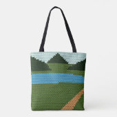 Rustieke Blauwe Lake Hills Groene Artisan Haakprin Tote Bag (Achterkant)