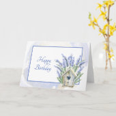 Rustieke Blauwe Lavendel Vogelhuis Bloemen Verjaar Kaart (Gele Bloem)