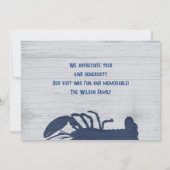 Rustieke Blauwe Lobster Custom Dank u Nota Kaart (Achterkant)