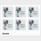 Rustieke Blauwe Mason Jars met Wildbloemen Vierkante Sticker (Vel)
