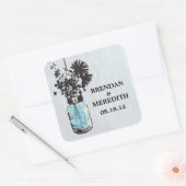 Rustieke Blauwe Mason Jars met Wildbloemen Vierkante Sticker (Envelop)