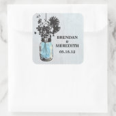 Rustieke Blauwe Mason Jars met Wildbloemen Vierkante Sticker (Tas)