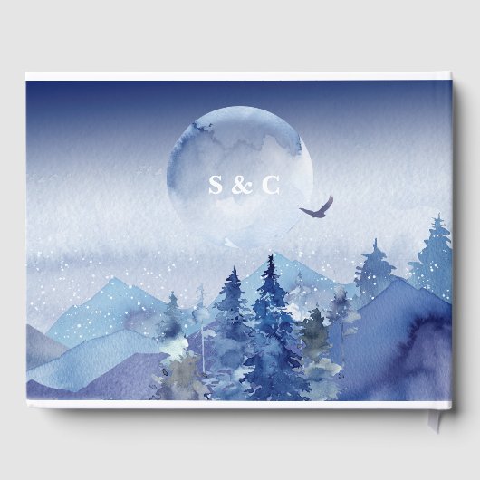 Rustieke Blauwe Misty Pine Forest Wedding Gastenboek (Achterkant)