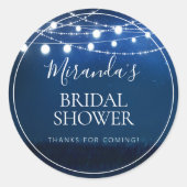 Rustieke Blauwe Nacht en String Lights Vrijgezelle Ronde Sticker (Voorkant)