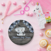 Rustieke Blauwe Olifant Bloemen Houten Papier Bord (Feest)