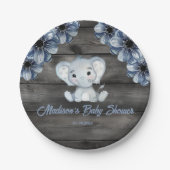 Rustieke Blauwe Olifant Bloemen Houten Papier Bord (Voorkant)