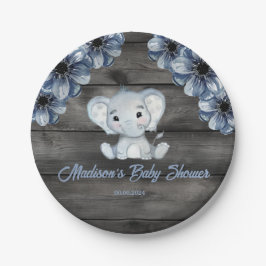 Rustieke Blauwe Olifant Bloemen Houten Papier Bord