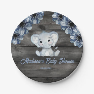 Rustieke Blauwe Olifant Bloemen Houten Papier Bord