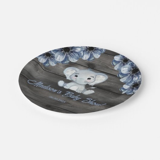 Rustieke Blauwe Olifant Bloemen Houten Papier Bord (Gekanteld)