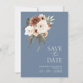 Rustieke Blauwe Perzik Bloemen Bruiloft Save the D (Voorkant)