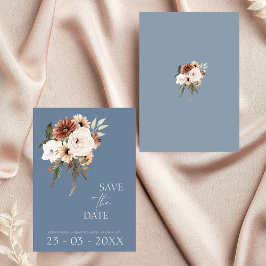 Rustieke Blauwe Perzik Bloemen Bruiloft Save the D Save The Date