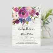 Rustieke Blauwe Pruim Bloemen Baby shower Invitati Kaart (Staand voorkant)