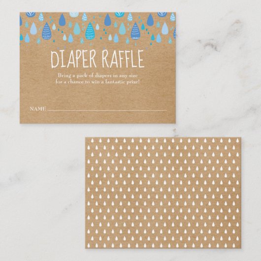 Rustieke Blauwe Raindrops Luier Raffle Baby shower Informatiekaartje (Voorkant / Achterkant)
