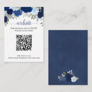 Rustieke Blauwe Rozen Bruiloft Website QR Code Informatiekaartje