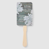 Rustieke blauwe schuur hout en kant bruiloft progr handwaaier (Voorkant)