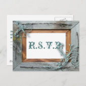 rustieke blauwe schuur hout Land Bruiloft RSVP Uitnodiging Briefkaart (Voorkant / Achterkant)