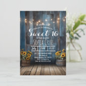 Rustieke Blauwe Schuur Zonnebloem Zoet 16 Uitnodig Kaart (Staand voorkant)