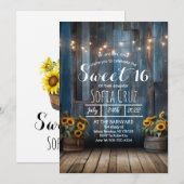 Rustieke Blauwe Schuur Zonnebloem Zoet 16 Uitnodig Kaart (Voorkant / Achterkant)