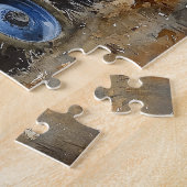 Rustieke Blauwe Tractor Witte Schuur Waterverf Legpuzzel (Zijkant)