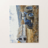 Rustieke Blauwe Tractor Witte Schuur Waterverf Legpuzzel (Verticaal)