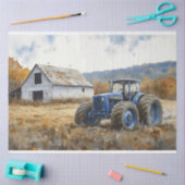 Rustieke Blauwe Tractor Witte Schuur Waterverf Tissuepapier (Craft)