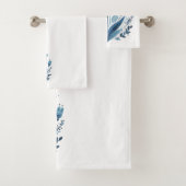 Rustieke Blauwe Tulp Bloem Folk Art Botanisch Ontw Bad Handdoek (Insitu)