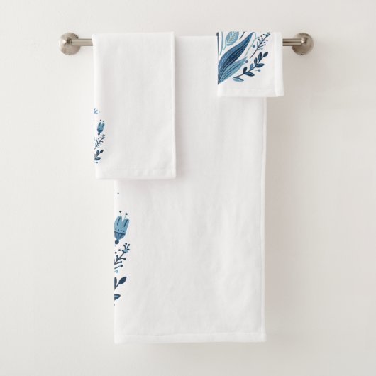 Rustieke Blauwe Tulp Bloem Folk Art Botanisch Ontw Bad Handdoek (Insitu)