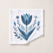 Rustieke Blauwe Tulp Bloem Folk Art Botanisch Ontw Bad Handdoek (Wasdoekje)