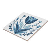 Rustieke Blauwe Tulp Bloem Folk Art Botanisch Ontw Tegeltje (Zijkant)
