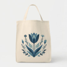 Rustieke Blauwe Tulp Bloem Folk Art Botanisch Ontw