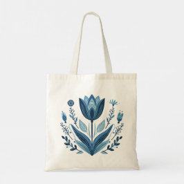 Rustieke Blauwe Tulp Bloem Folk Art Botanisch Ontw Tote Bag