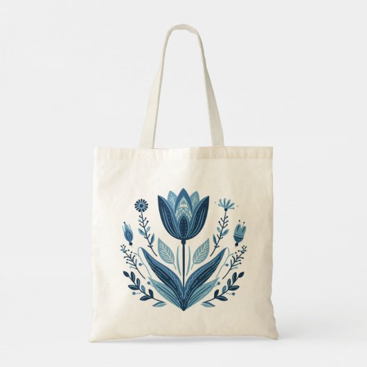 Rustieke Blauwe Tulp Bloem Folk Art Botanisch Ontw Tote Bag (Achterkant)