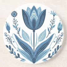 Rustieke Blauwe Tulp Bloem Folk Art Botanisch Ontw