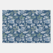 Rustieke Blauwe & Turquoise Bloem Waterverf Patroo Inpakpapier Vel (Voorkant)