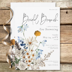 Rustieke Blauwe Veldbloemen & Madeliefjes Bruidsbr Kaart
