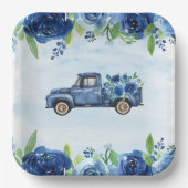 Rustieke Blauwe  Vrachtwagen Baby shower Papier Bo Papieren Bordje (Voorkant)