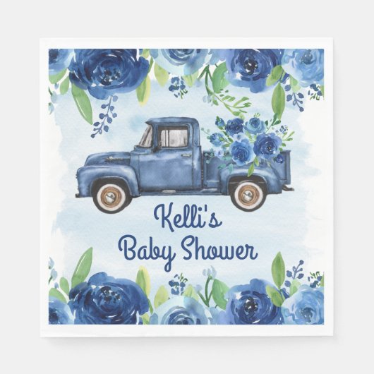 Rustieke Blauwe  Vrachtwagen Baby shower Servetten (Voorkant)