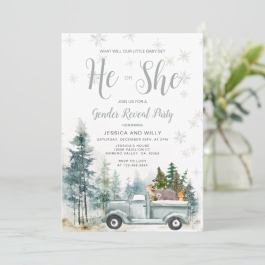 Rustieke Blauwe Vrachtwagen Bos Pine Bomen Geslach Kaart (Staand voorkant)