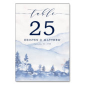 Rustieke Blauwe Waterverf Berg Bruiloft Kaart (Achterkant)