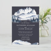 Rustieke Blauwe Waterverf Berg Bruiloft Uitnodigin (Staand voorkant)