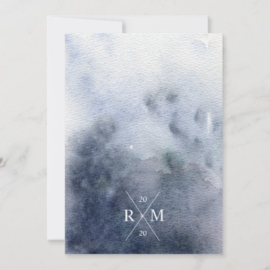Rustieke Blauwe Waterverf Berg Bruiloft Uitnodigin (Achterkant)