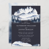 Rustieke Blauwe Waterverf Berg Bruiloft Uitnodigin (Voorkant / Achterkant)