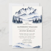 Rustieke Blauwe Waterverf Berg Bruiloft Uitnodigin (Voorkant)