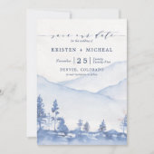 Rustieke Blauwe Waterverf Berg Foto Save The Date (Voorkant)