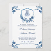 Rustieke Blauwe Waterverf Bloemen Crest Moslim Bru Kaart (Voorkant)