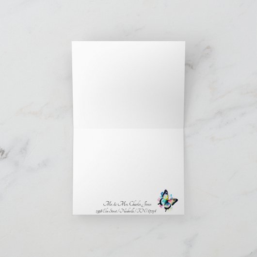 Rustieke Blauwe Waterverf Vlinder Dank u kaart (Binnen)