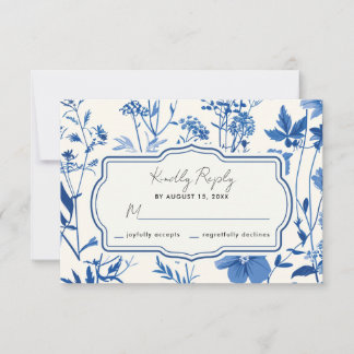Rustieke Blauwe Wilde Bloemen Trouw RSVP Kaartje