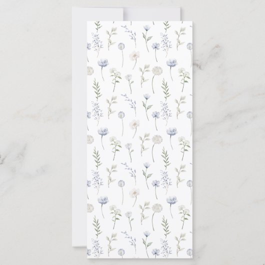 Rustieke blauwe wildflower tuin bruiloft menu kaar (Achterkant)